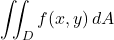 Rendered by QuickLaTeX.com \displaystyle{{\iint_D f(x,y)\,dA}}
