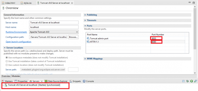 Launching tomcat v9.0 server at localhost has encountered a problem.